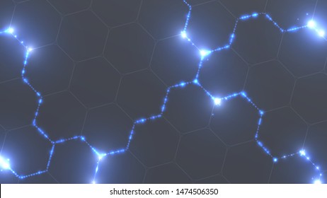 Abstract hexagonal surface. Geometric futuristic vector. Mosaic with electric sparks