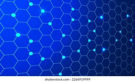 Abstract hexagonal technology concept background with glowing particle effect. Vector illustration.