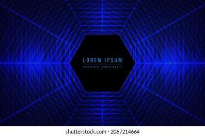 Abstract hexagonal technology with sound waves oscillating dark blue background. Vector illustration