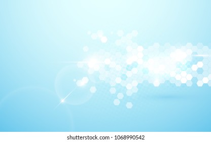 Abstract hexagons in arrow shape, futuristic technology. Soft blue and shiny background