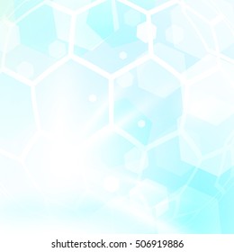 Abstract Hexagons Background. Abstract White and blue Bokeh Background