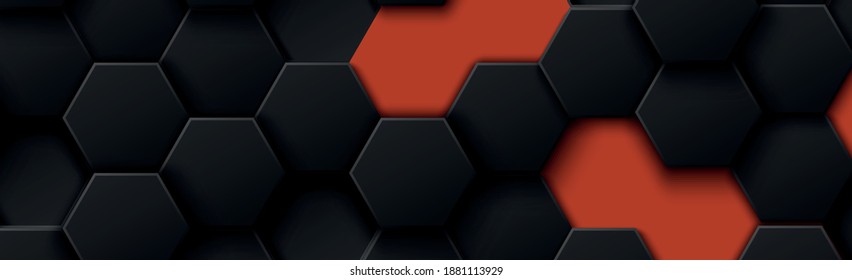 Hexágonos abstractos negros sobre un fondo rojo - ilustración