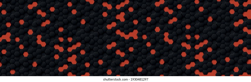 Abstract hexagons black on a red background - illustration