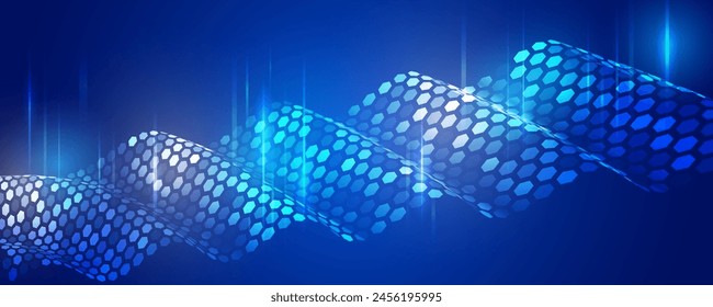 Abstrakte Sechsecke, futuristisches Konzept. Datentransfer und Datenschutz, Internet-Kommunikation auf blauem Hintergrund. Hochtechnologisches Design. Präsentation der modernen Vektorgrafik. 