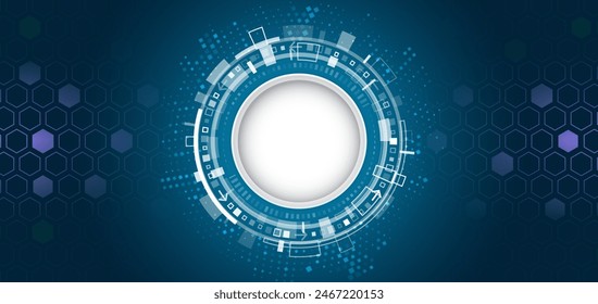 Abstract hexagons, futuristic concept. Data transfer and protection, internet communication on a blue background. High computer technology design. Modern science vector presentation.