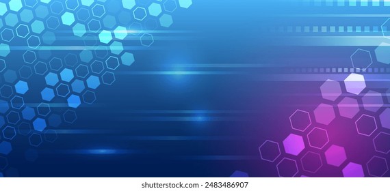 Abstract hexagons, futuristic concept. Data transfer and protection, internet communication on a blue background. High computer technology design. Modern science vector presentation.