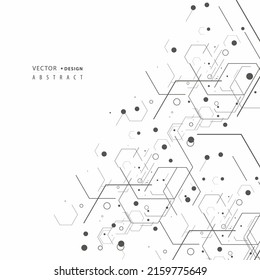 Abstract hexagons genetic, science, chemical pattern. Technology geometric carcass. Vector connection and social network. Concept with lines and dots