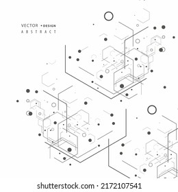 Abstract hexagons genetic, science, chemical pattern. Technology geometric carcass. Vector connection and social network. Concept with lines and dots