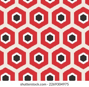 Abstract Hexagons Geometric Retro Scribble Style Seamless Pattern Trendy Fashion Colors Perfect for Home Textile or Allover Fabric Print Red Black Tones