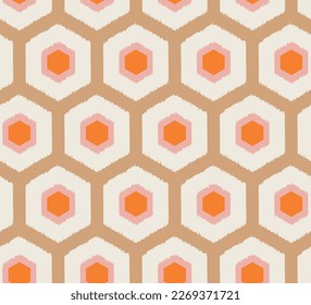 Abstract Hexagons Geometric Retro Scribble Style Seamless Pattern Trendy Fashion Colors Perfect for Home Textile or Allover Fabric Print Brown Orange Tones