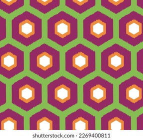 Resumen Hexagons Estilo Geométrico Retro Scribble Patrón sin inconvenientes Colores de moda Perfecto para Tejido Textil o Alamante Imprimir Tonos Naranja Verde Oscuro