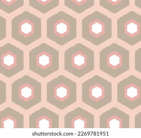 Abstract Hexagons Geometric Retro Scribble Style Seamless Pattern Trendy Fashion Colors Perfect for Home Textile or Allover Fabric Print Dusty Pink Tones