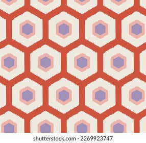 Abstract Hexagons Geometric Retro Scribble Style Seamless Pattern Trendy Fashion Colors Perfect for Home Textile or Allover Fabric Print Coral Pink Lilac Tones