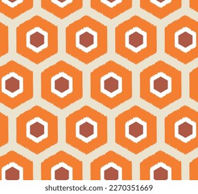 Abstract Hexagons Geometric Retro Scribble Style Seamless Pattern Trendy Fashion Colors Perfect for Home Textile or Allover Fabric Print Orange Brown Beige Tones
