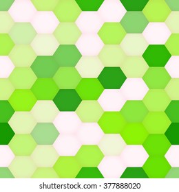 Abstract hexagons geometry seamless background. Colorful and bright palette, repeatedly tiled pattern. Design backdrop texture, decorative color art. Endless lime green wallpaper. Vector.