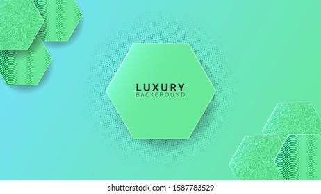 Abstract hexagons Green Aqua Menthe luxury background vector eps 10 with shiny glitters and random color halftone effect. Graphic design element. Elegant decoration. Modern minimal banner. 