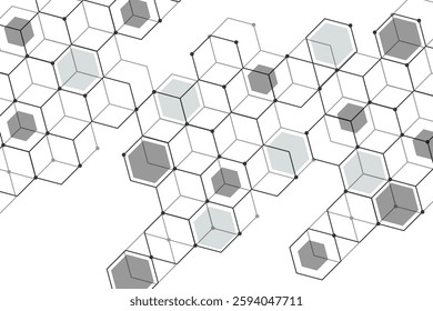 Abstract hexagons with nodes digital geometric with black lines and dots on white background