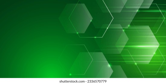 Abstract hexagons on the green background. Hi-tech digital technology and engineering concept. Digital template with polygons for medical and science banners or presentations.