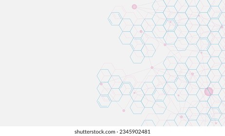 Patrón de hexágonos abstractos con puntos de conexión y líneas. Conexión a redes globales, redes sociales, antecedentes científicos y tecnológicos. Ilustración vectorial.