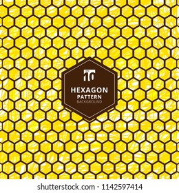 Abstract hexagons pattern on brush hand draw yellow background. Honeycomb style vector illustration