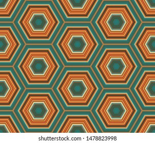 Abstract hexagons seamless pattern. Vector geometric pattern of many shapes. Forms from layers.