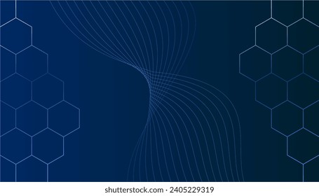 abstract hexagons Wave line background with smooth shape. Beautiful wavy gadiant line on a blue background. Horizontal banner template. 