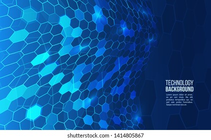 Abstract hexagons wave on the blue background. Design templates for science, technology or medicine. Polygonal layout for presentation. Futuristic technology vector illustration.