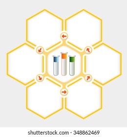 Abstract hexagons for your text and test tubes