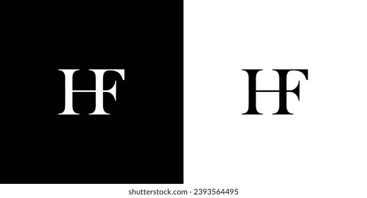 Abstract HF or FH Letter Logo Design in black and white color