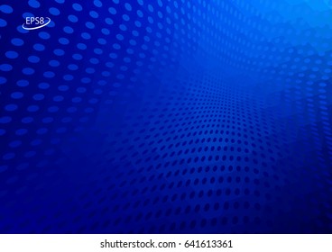 Abstract Hi Tech Blue Background with Converging Halftone Dots. Modern Vector Illustration without Transparency.