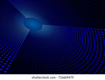 Abstract Hi Tech Blue Background of Radial Halftone Dots. Futuristic Vector Illustration with Light Effect.