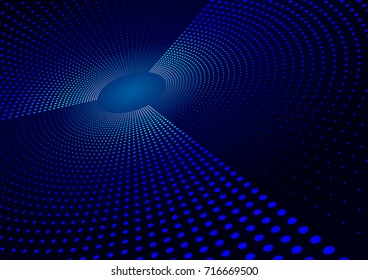 Abstract Hi Tech Blue Background of Radial Halftone Dots. Futuristic Vector Illustration with Light Effect. 