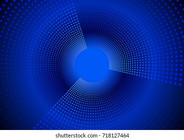Abstract Hi Tech Blue Background of Radial Halftone Dots. Futuristic Vector Illustration. 