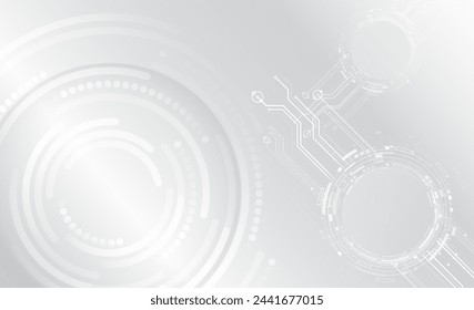 Abstract hi tech communication for presentation or banner. Sci-fi gray background with various technology elements. Science concept, circles with shadows and circuit board.