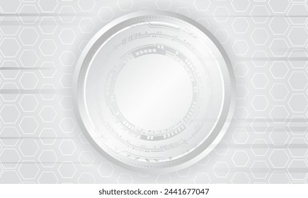 Abstract hi tech communication for presentation or banner. Sci-fi gray background with various technology elements. Science concept, hexagons and gradient circles.