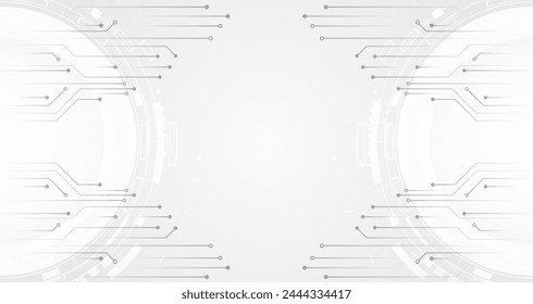 Abstract hi tech communication for presentation or banner. Sci-fi gray background with various technology elements. Science concept, circles with shadows and circuit board.