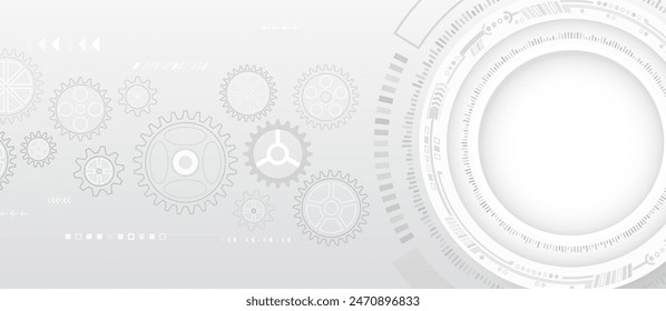 Abstract hi tech communication for presentation or banner. Sci-fi gray background with various technology elements. Science concept, circuit board and gear mechanism. 