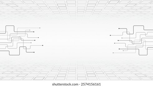 Abstract hi tech communication for presentation or banner. Sci-fi gray background with various technology elements. Science concept, light lines and circuit board.
