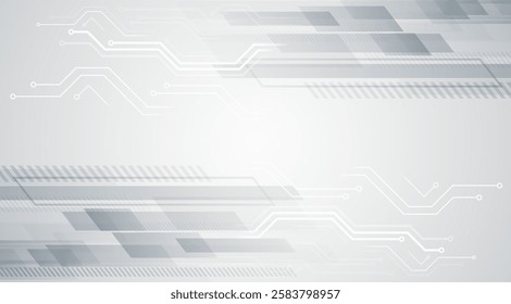 Abstract hi tech communication for presentation or banner. Sci-fi gray background with various technology elements. Science concept, light lines and circuit board.