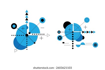 Abstract Hi Tech Design Element Set Line Art in Blue. Graphic design elements and resources vector art