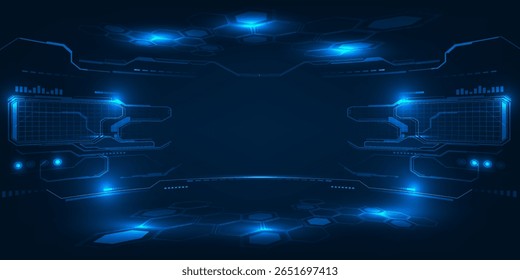 Abstract hi tech digital technology empty stage with glowing neon pedestal.Futuristic design concept.Vector illustrations.	