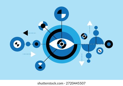 Abstractas Hi Tech Eye Elementos Gráficos Estilo Bauhaus en Azul. Diseño gráfico Elementos y recursos Arte vectorial