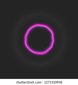 Abstract hi tech futuristic design background, circle neon frame. Shining banner, isolated on black background. Vector illustration.