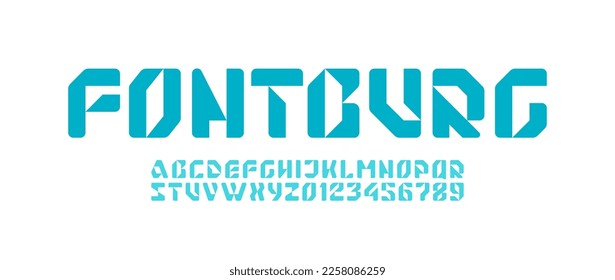 Abstract hi tech techno alphabet font, for your future digital design logo or brand name or game, letters and numbers, vector illustration 10EPS