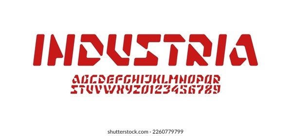 Abstract hi tech techno alphabet font, italic letters and numbers, vector illustration 10EPS