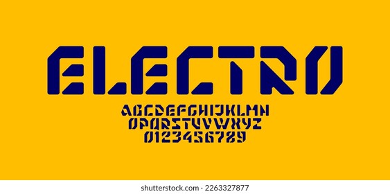 Abstract hi tech techno alphabet font, for your future digital design logo or brand name or game, letters and numbers, vector illustration 10EPS