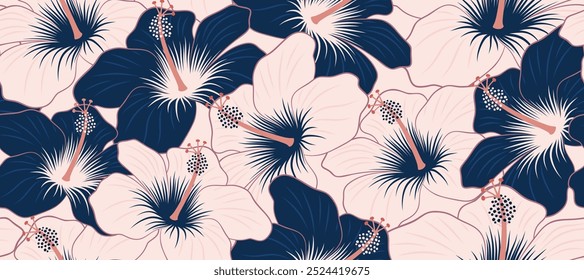 Abstract hibiscus flower Hawaiian tropical seamless pattern. nature floral abstract back ground.