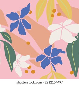 Abstract hibiscus tropical pattern. Repeating modern floral contemporary design. Vector