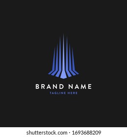 Edificio abstracto con un sentido de alta tecnología y movimiento hacia la futura plantilla de logotipo moderno