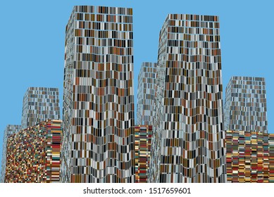 Abstract high buildings. Architectural drawing. Vector illustration